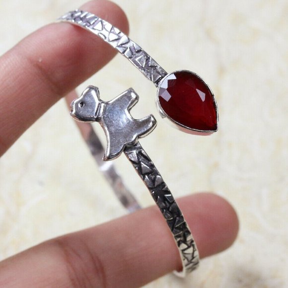 Hand Crafted Jewelry - Handmade Ruby Dog 925 Bangle/Bracelet